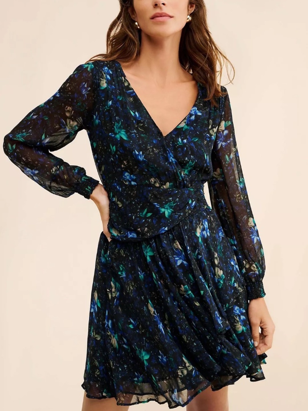 Anthropologie Ruched Floral Mini Dress, XS